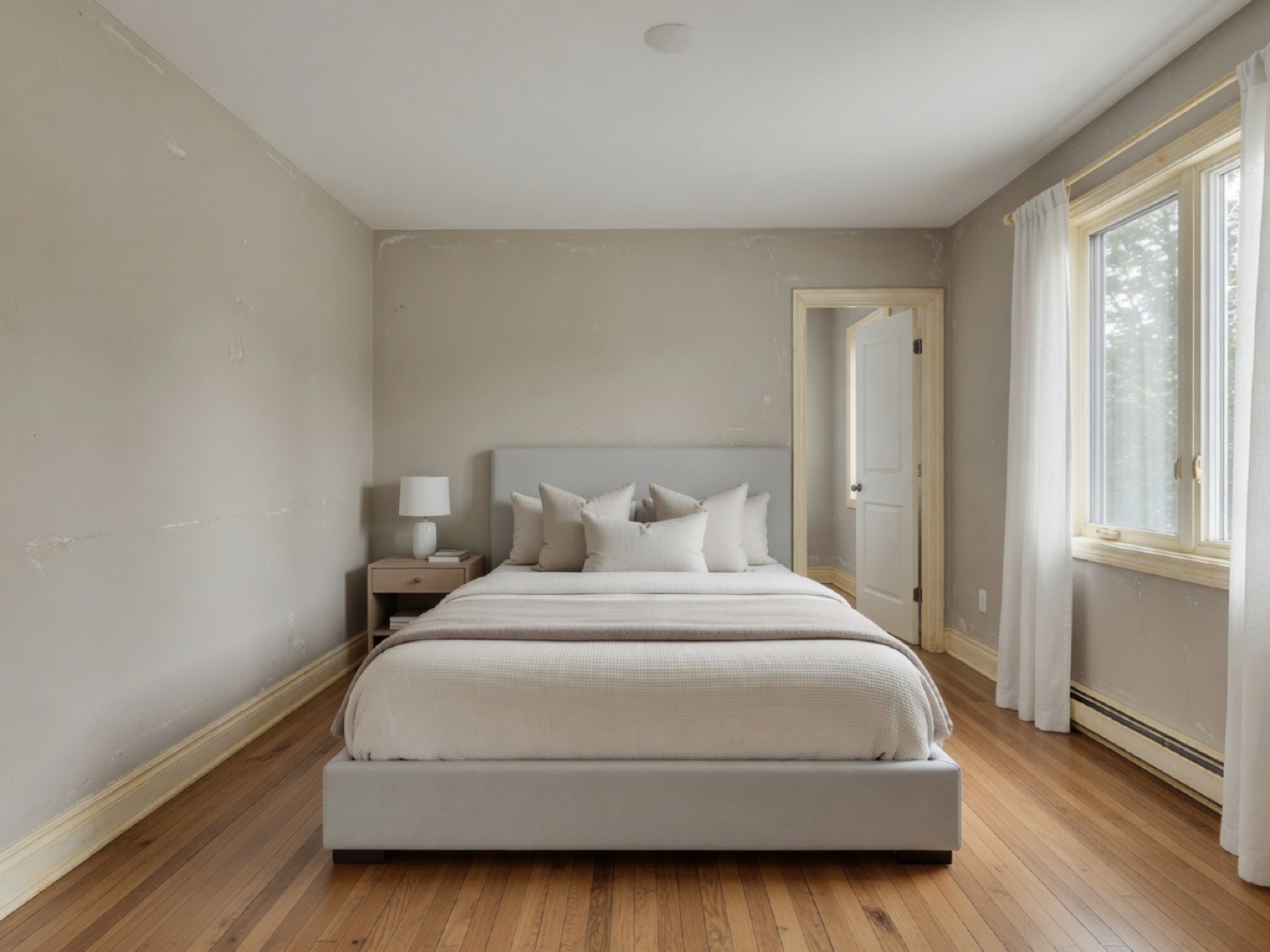 Illustrative bedroom before a professional interior repaint