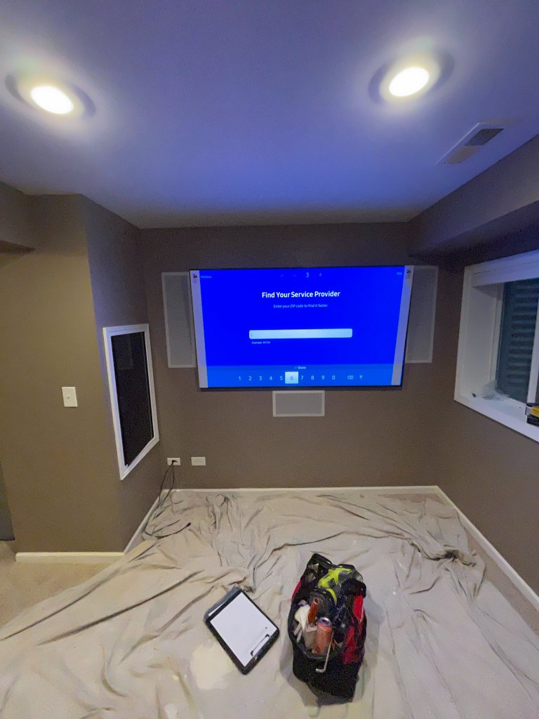 Repaired and repainted drywall wall with finished surface