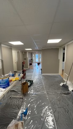 Protected interior work area during drywall repair