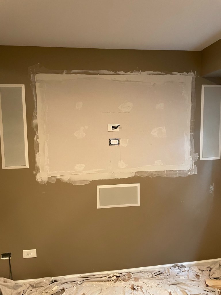 Drywall repair work in progress