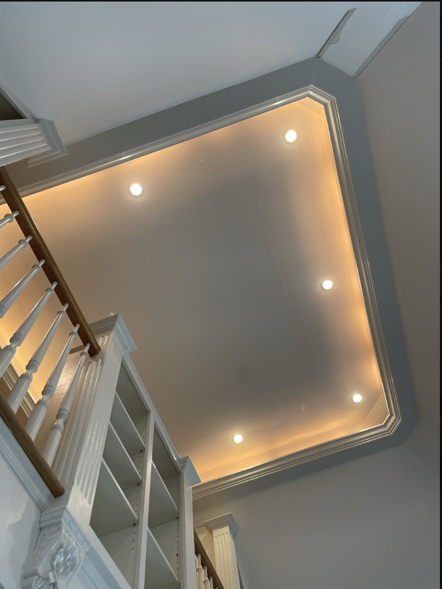 Finished tray ceiling after water-damage related repair work
