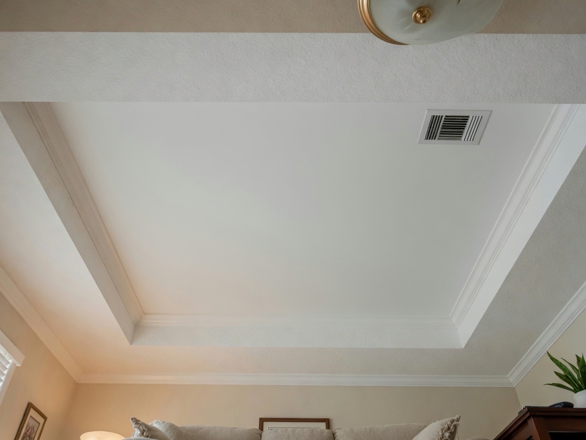 Same ceiling after water-damage drywall repair and finish