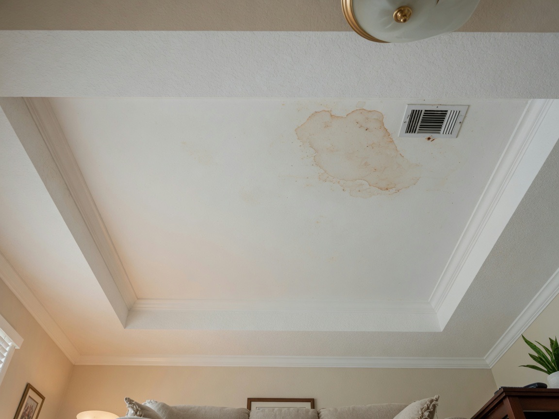 Residential ceiling with water stain damage before repair