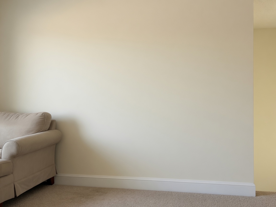 Same residential wall after blended drywall repair and paint