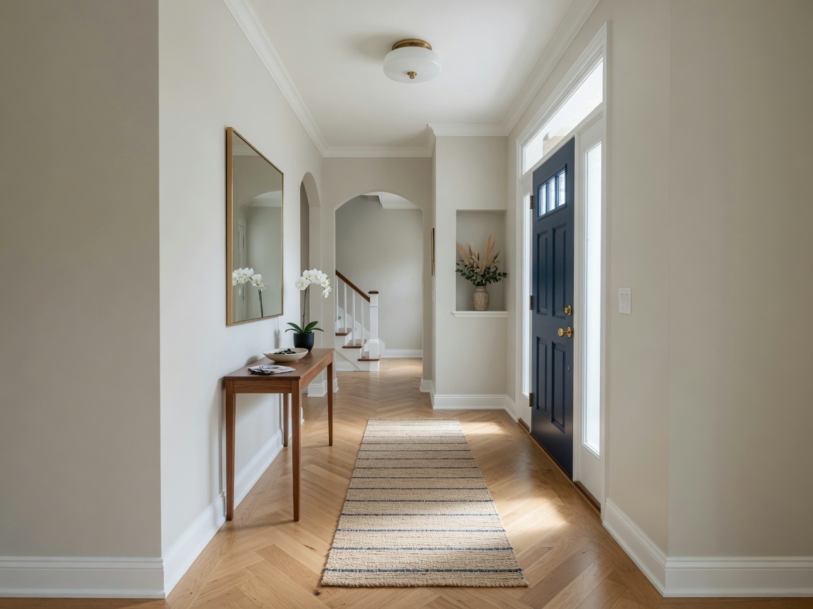 Finished residential hallway with seamless drywall walls