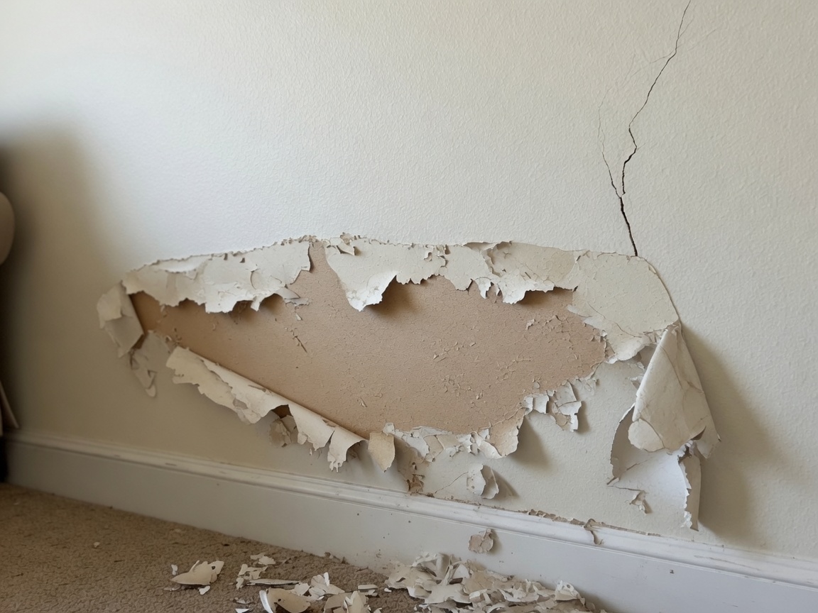 Residential drywall hole damage reviewed during inspect and diagnose
