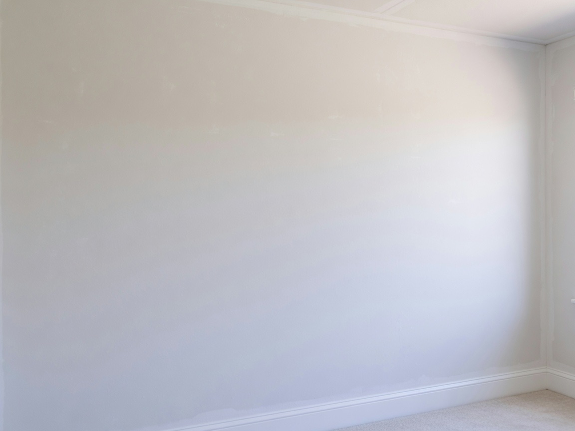 Residential wall primed and prepared for repainting after drywall repair