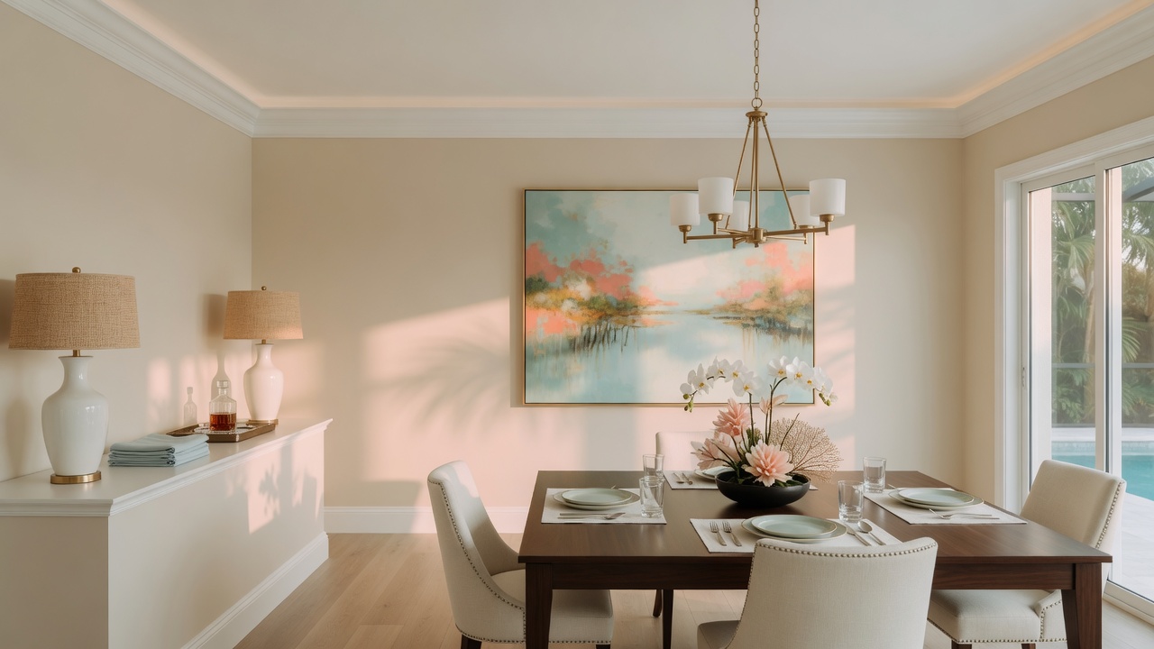 Finished dining room with clean drywall walls