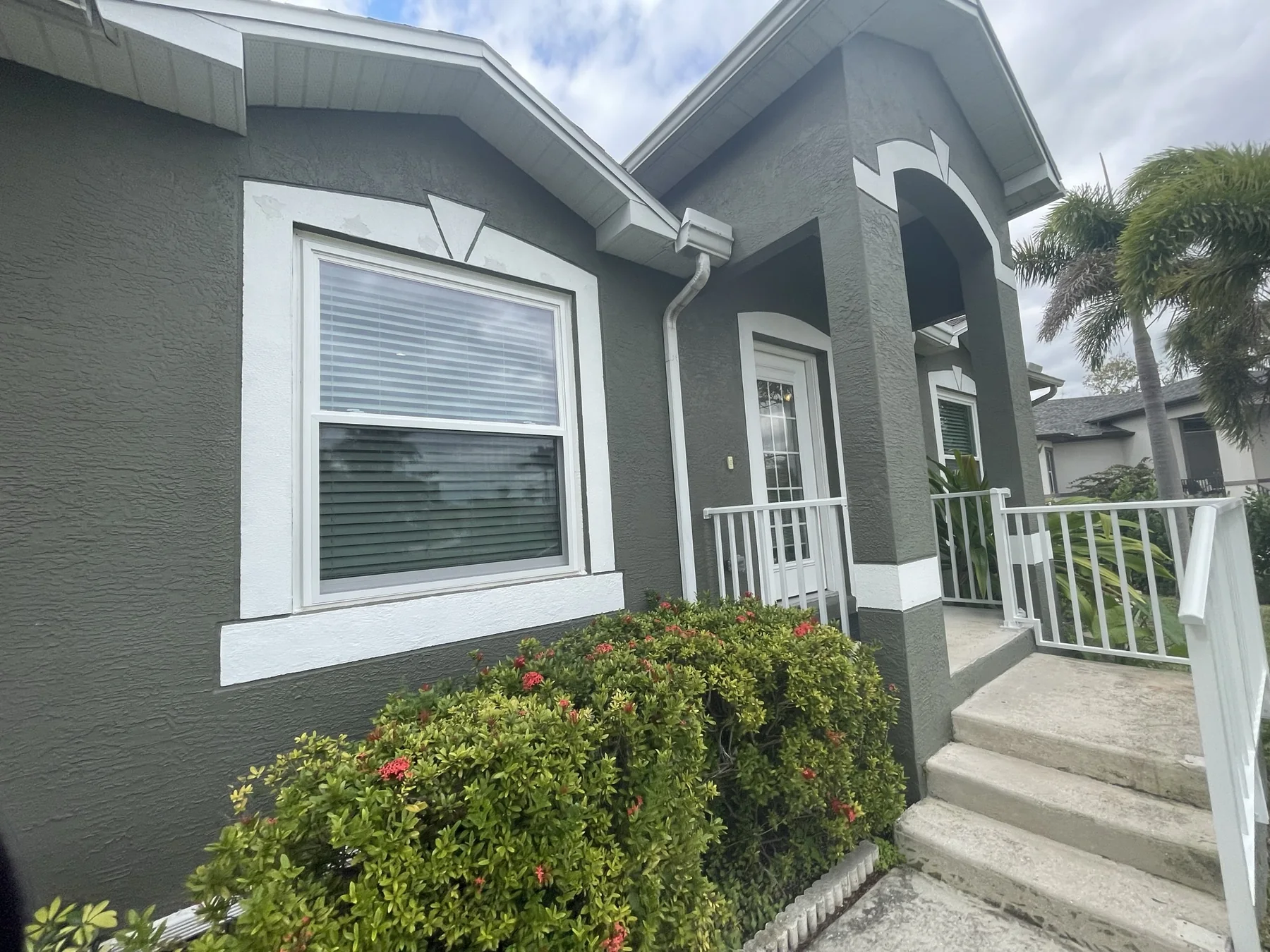 Exterior trim, roofline and painted stucco detail