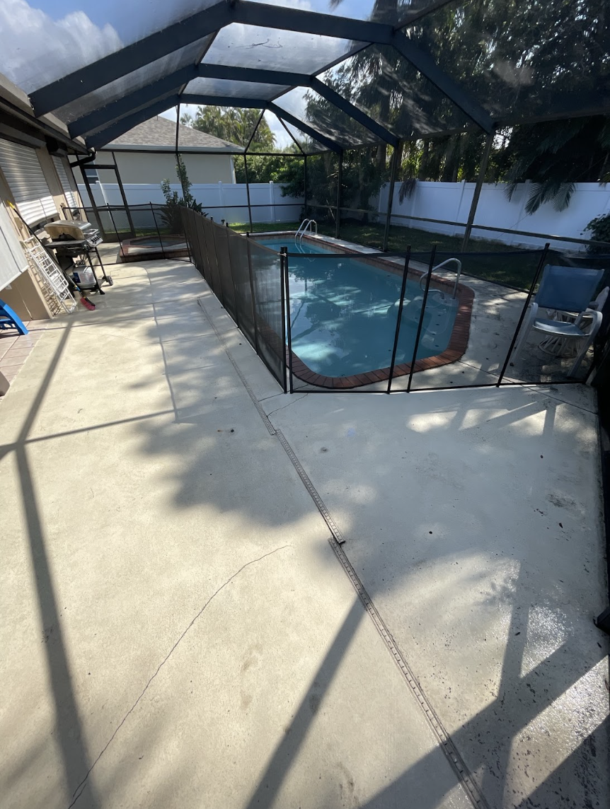 Pool deck prepared for cleaning and paver sealing
